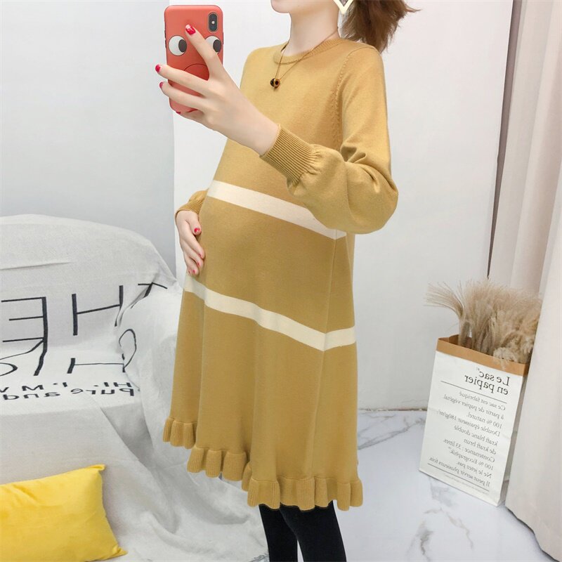 출산복 가을 겨울 뜨거운 엄마 2021 새로운 패션 느슨한 출산 스웨터 바닥 셔츠 유행 드레스 트렌드