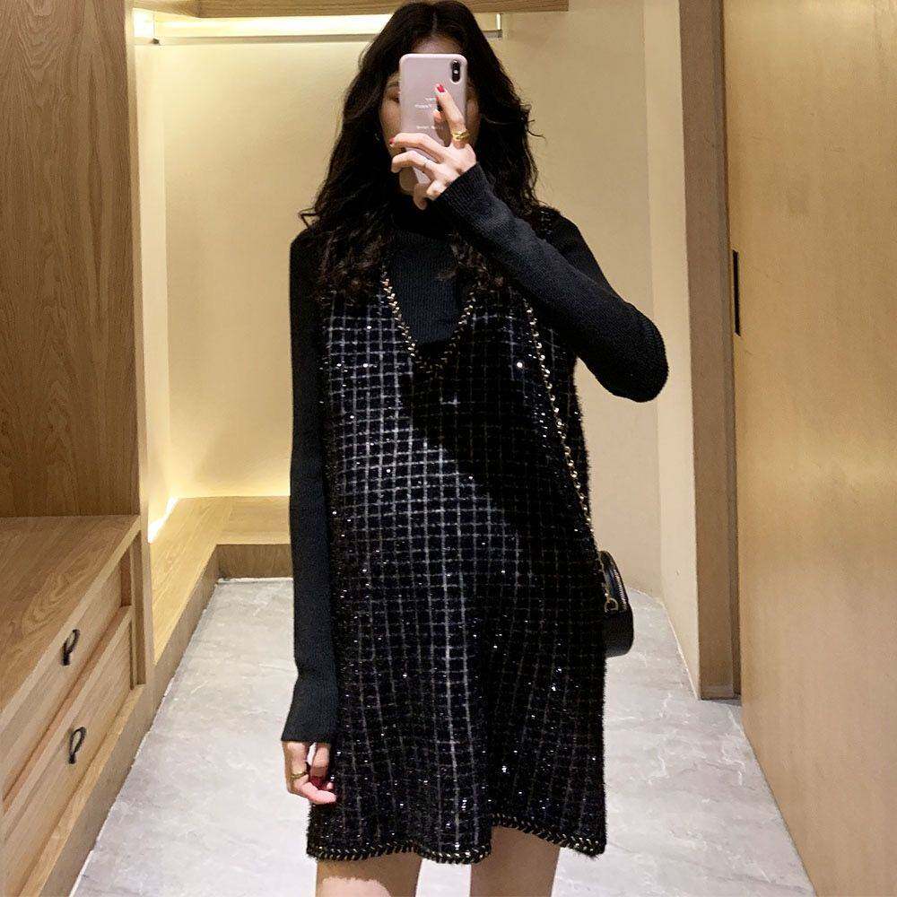 임산부 가을 겨울 정장은 패셔너블하고 우아하며 스웨터 조끼 조끼 니트 탑 슬림 드레스 트렌디함