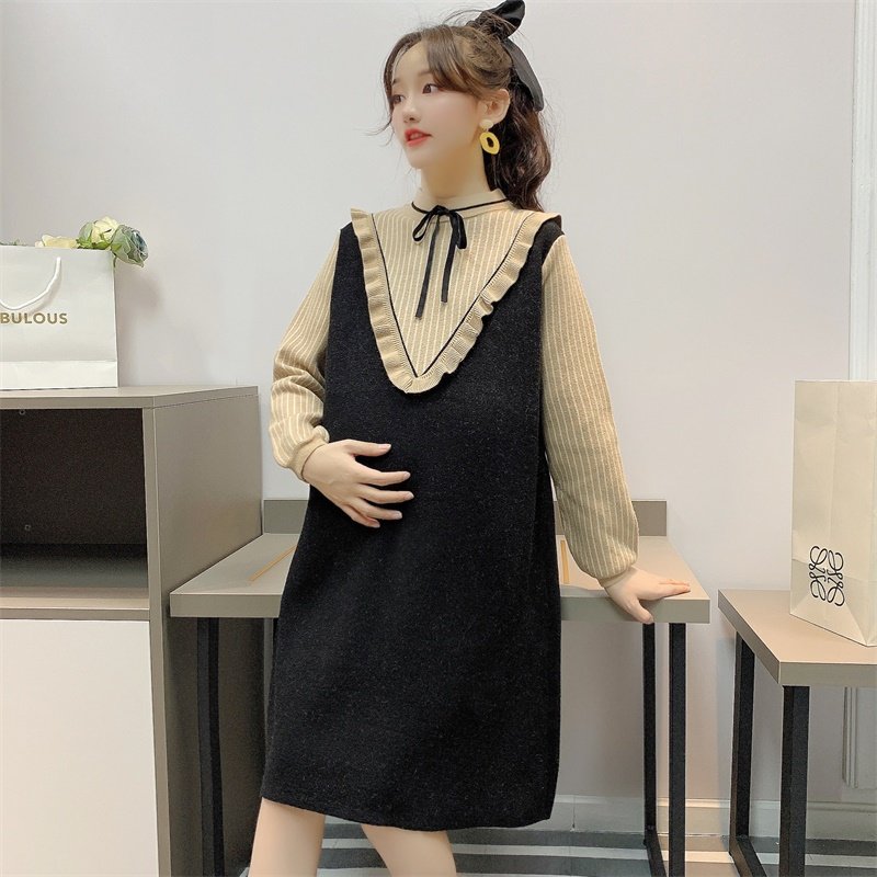 출산 가을 의류 새로운 스타일 니트 드레스 세트 중간 길이 출산 탑 가을 겨울 느슨한 스웨터 자켓
