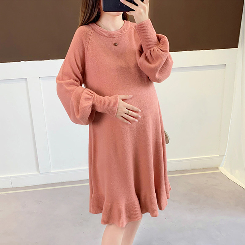 임부복 가을 니트 스웨터 가을 겨울 패셔너블 상의 스웨터 중간 기장의 트렌디한 핫맘과 팻MM 겨울 스웨터