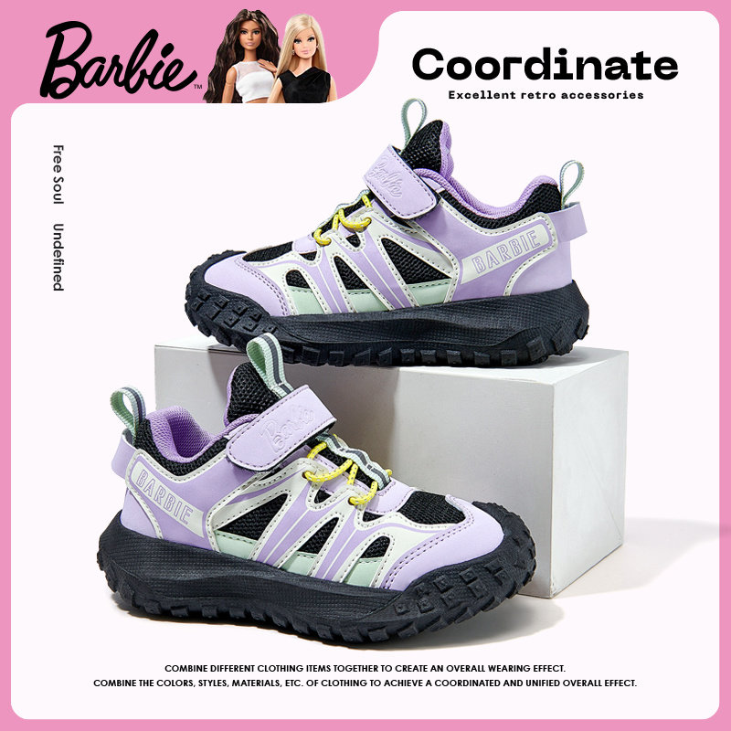 芭比童鞋女童运动鞋2025新款春季时尚鞋子儿童软底防滑休闲鞋户外