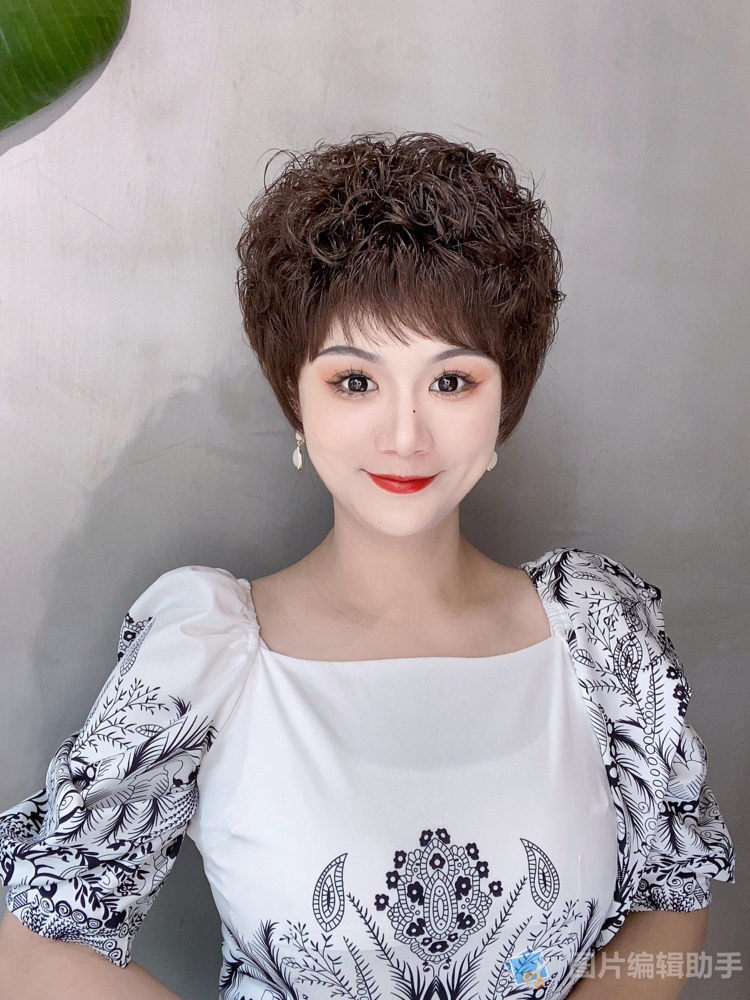 假发女短发卷发全手织大卷自然轻薄透气盖白发增发量时尚减龄夏天