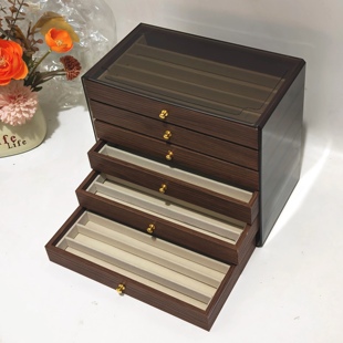 桃木纹首饰收纳盒桌面大容量抽屉式珍珠项链金银珠宝梳妆台饰品