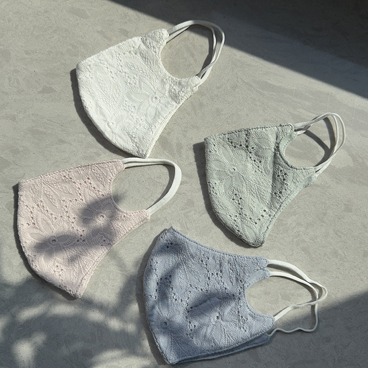 随机两个 日本纯棉立体蕾丝钩花口罩防晒透气面罩