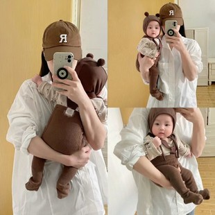 新款 袜连脚裤 婴儿背带裤 棕色宝宝连裤 袜九分 针织打底裤 2025春秋季