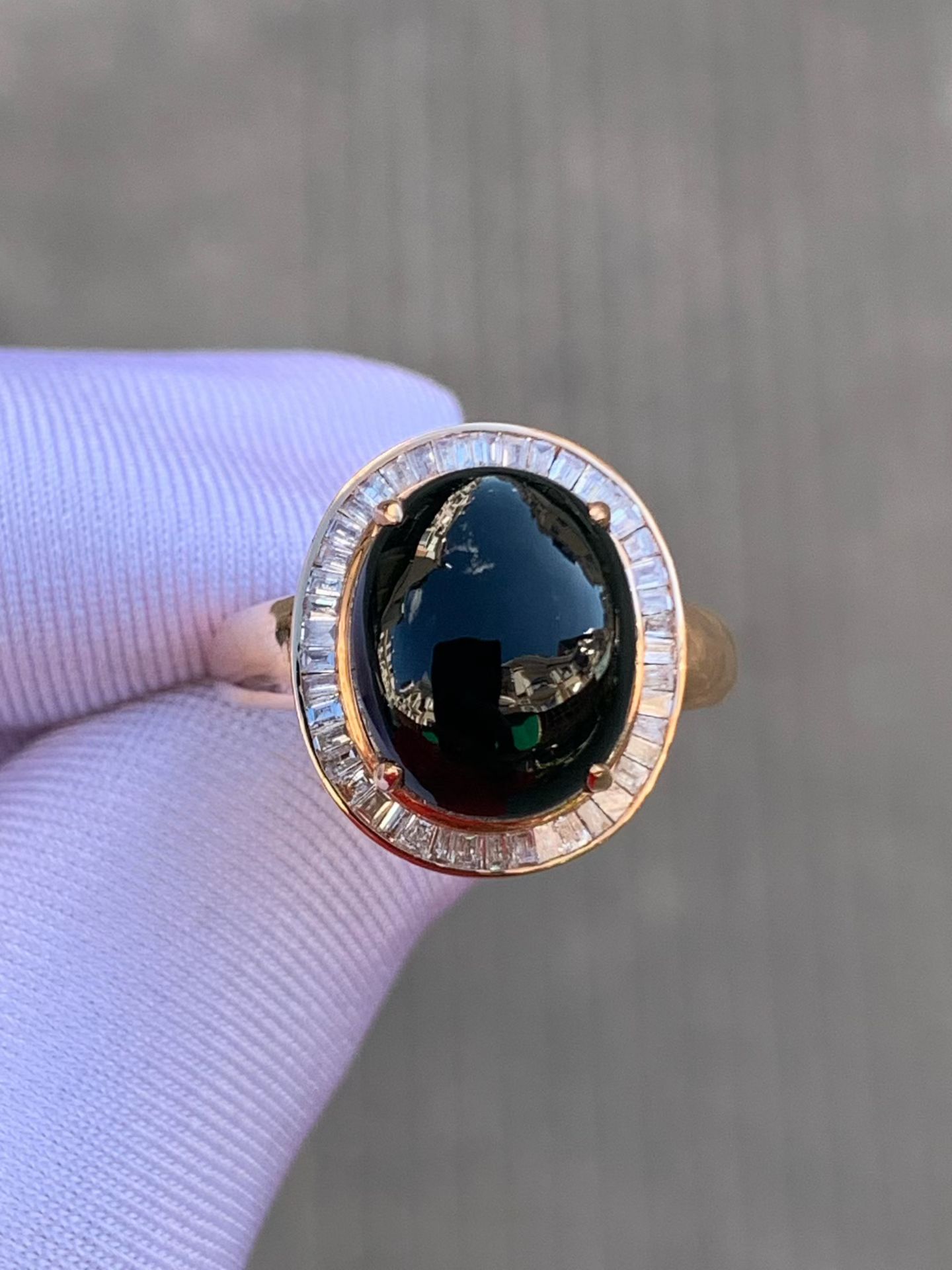 天然缅甸翡翠a货冰种墨翠蛋面戒指18k金镶嵌女士戒指