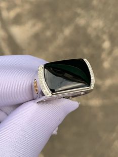 凝墨家天然缅甸翡翠冰种墨翠马鞍戒指18k男士戒指20圈口