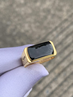 凝墨家天然缅甸翡翠冰种墨翠马鞍男士戒指18k镶嵌圈口可选