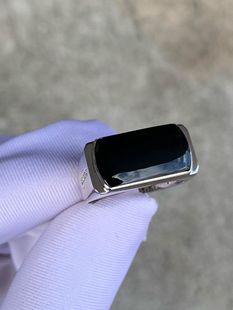 天然缅甸翡翠冰种墨翠马鞍戒指18k白金镶嵌男士戒指