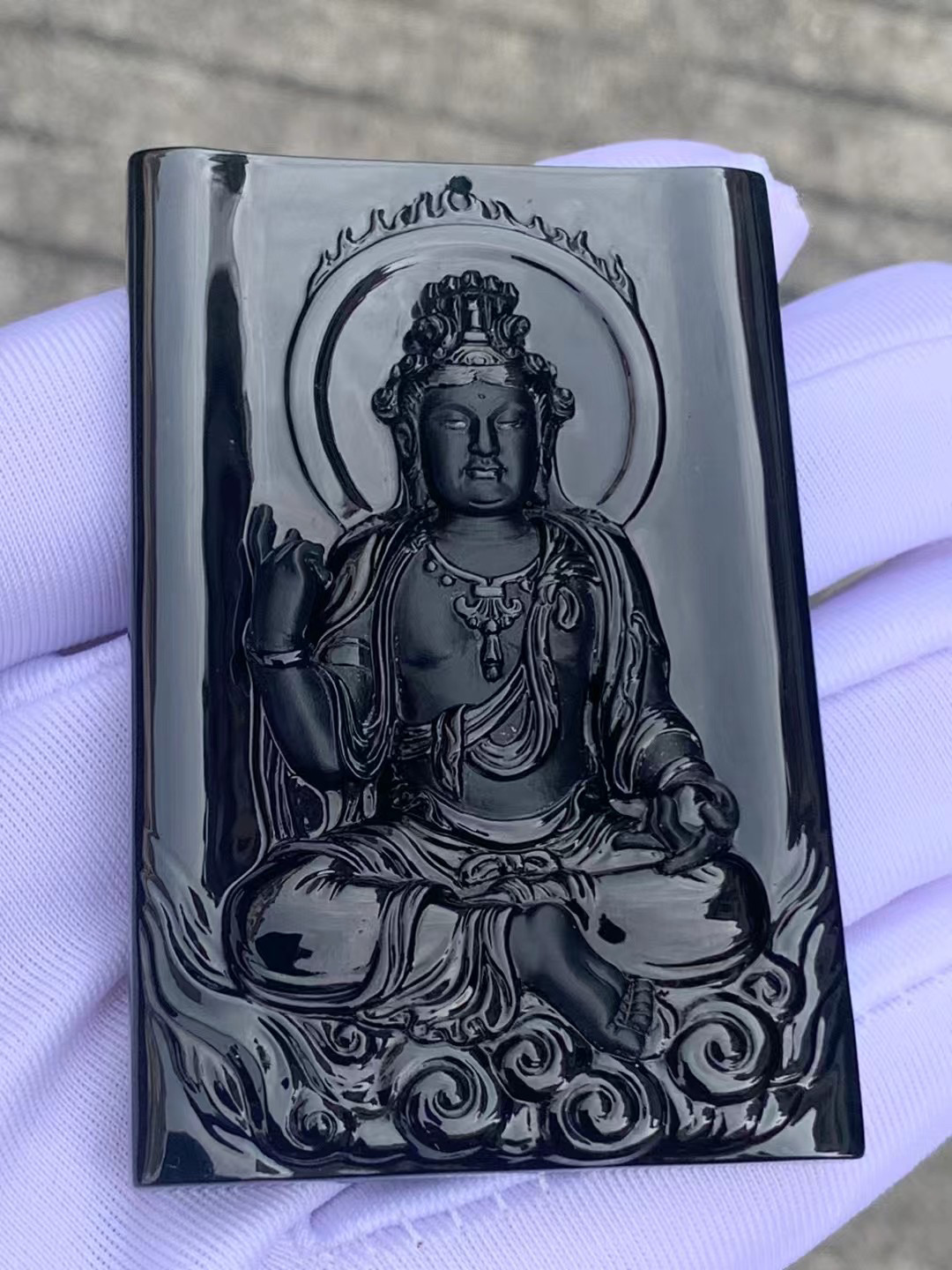 凝墨家大师纯手工雕刻天然缅甸翡翠冰种墨翠观音吊坠裸石挂件