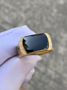 凝墨家天然翡翠天然缅甸翡翠冰种墨翠马鞍戒指18k黄金男士戒指