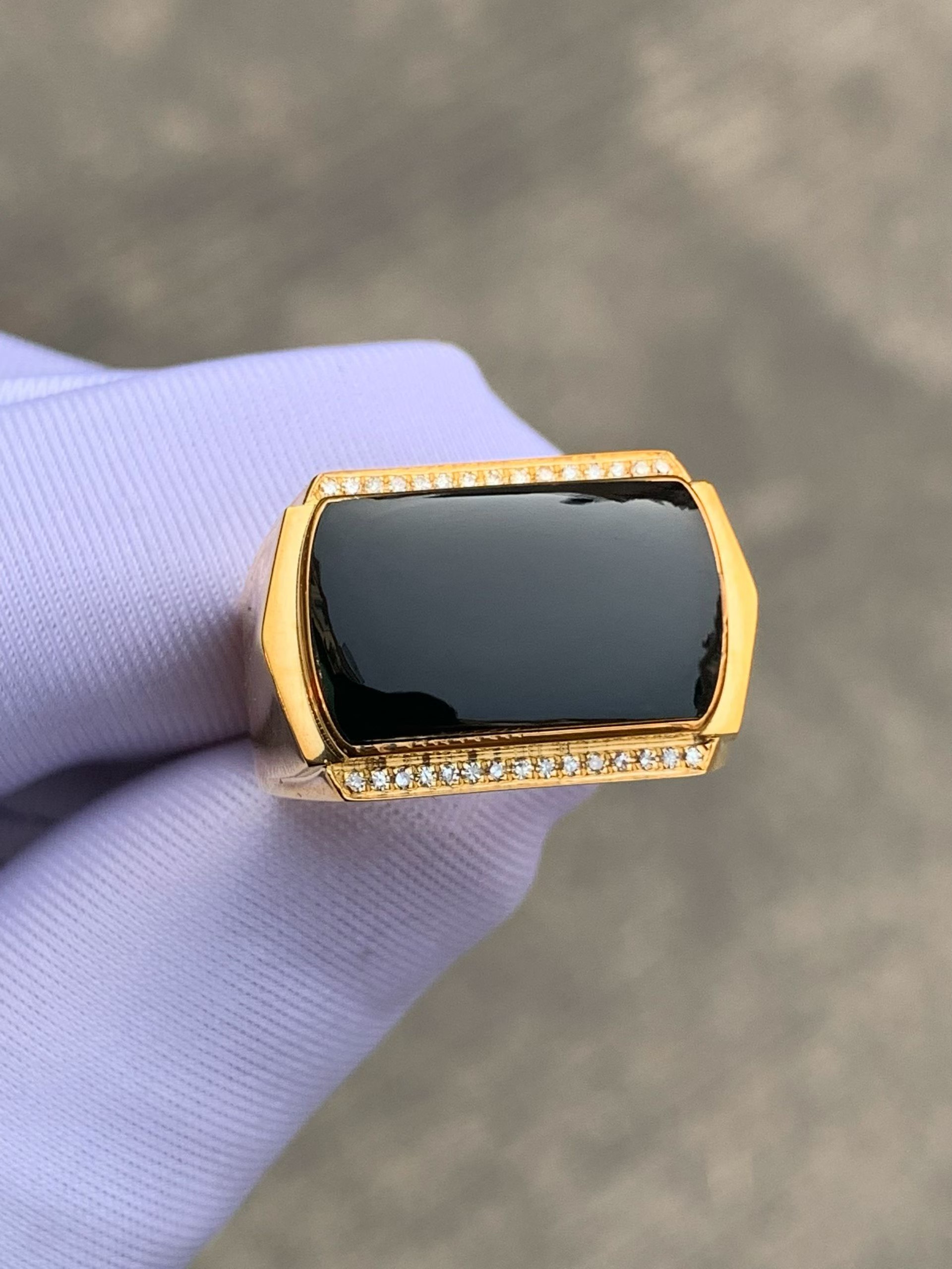 天然缅甸翡翠冰种墨翠马鞍方戒蛋面戒指18k男士戒指