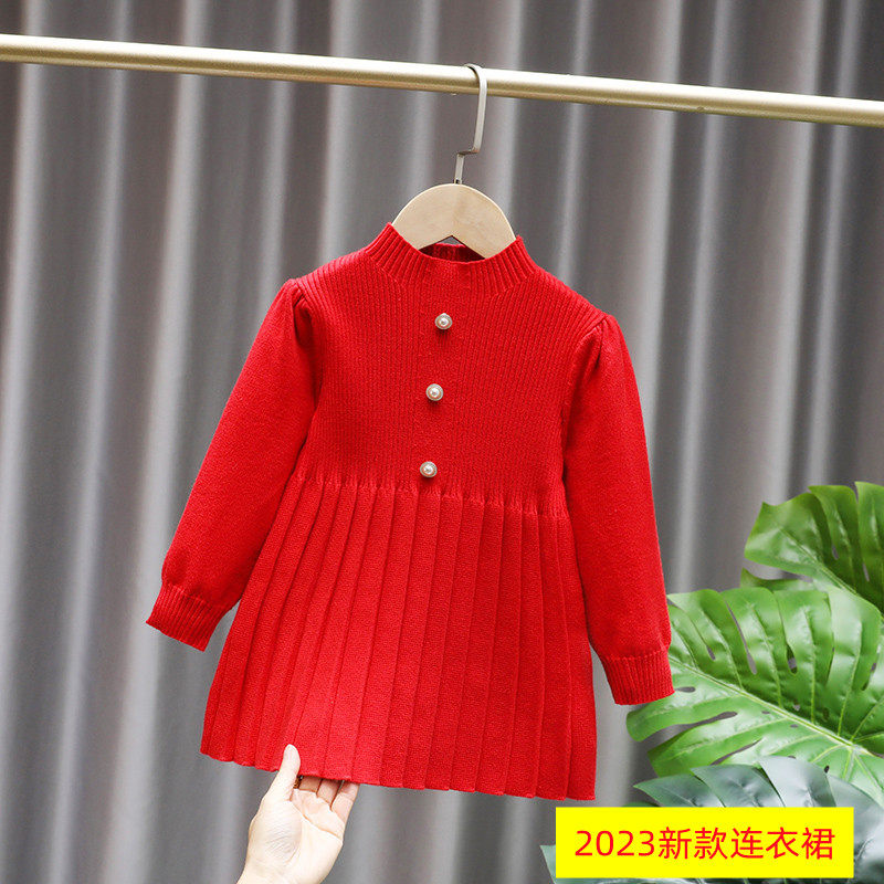 女童2024新款针织连衣裙秋冬宝宝中小童时尚韩版公主裙洋气毛衣裙
