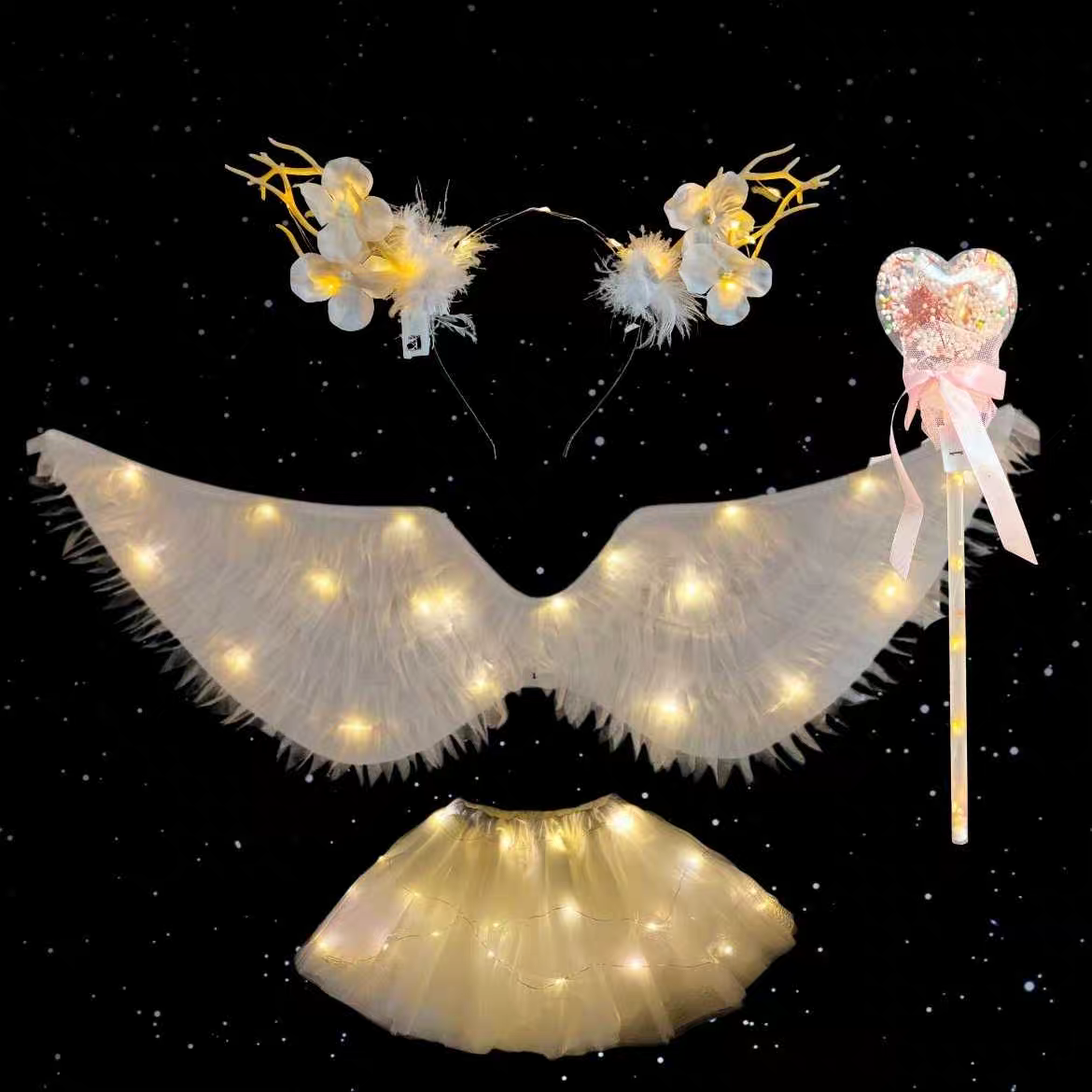发光天使翅膀小女孩蝴蝶背饰闪光玩具奇妙仙子魔法棒花仙子四件套