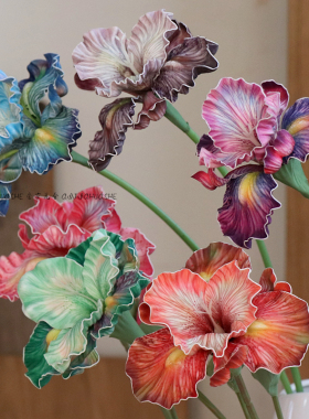 鸢尾花仿真花油画复古客厅摆设