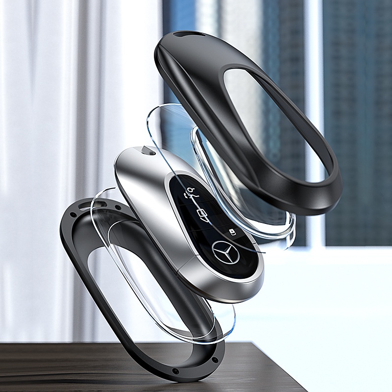 适用奔驰铝合金汽车钥匙包S级C级E级C系列全包钥匙套壳英文标方扣