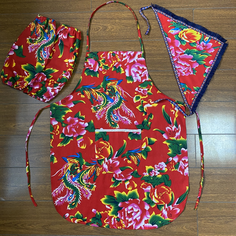 东北大花围裙民族风花红色幼儿园