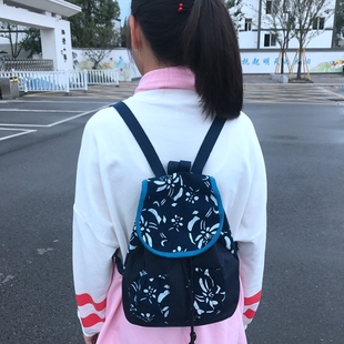 乌镇蓝印花布双肩包文艺范女生背包民族风小登山包小女孩布艺书包
