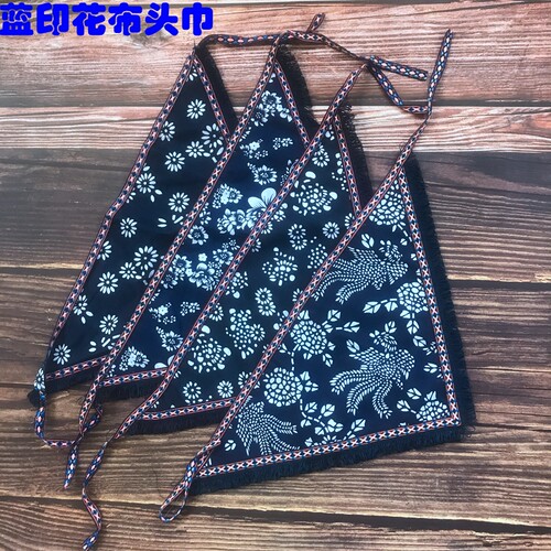 蓝印花布采茶头巾民族