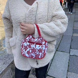 乌镇特产手工蜡染蓝印花布小方包妈妈买菜包复古民族风拉链手提包