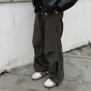 多口袋工装 男生宽松长裤 裤 2025新款 子日系 春秋季 绿色休闲伞兵裤