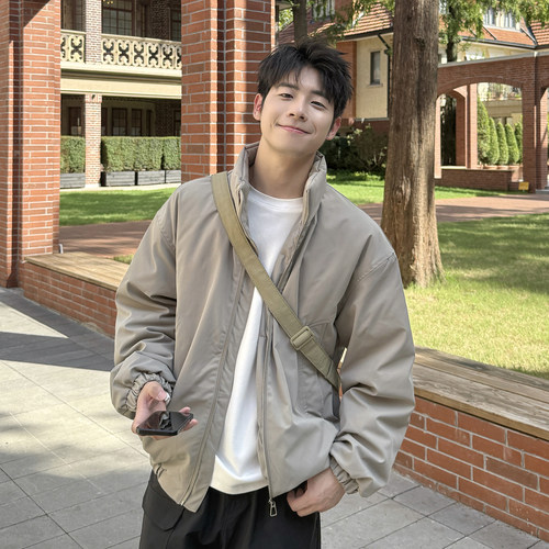 白鸭绒立领夹克羽绒服男生短款上衣轻薄外套2025新款冬季加厚保暖