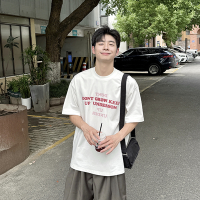 暗物质250g白色索罗娜字母印花短袖T恤男生夏季2026新款宽松休闲