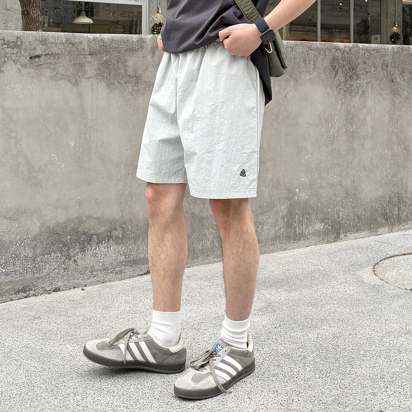 日系速干刺绣工装短裤男夏季新款松紧腰宽松直筒运动休闲五分裤