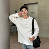 日系简约基础打底衫 320g重磅白色圆领套头长袖 T恤男生2026春秋季