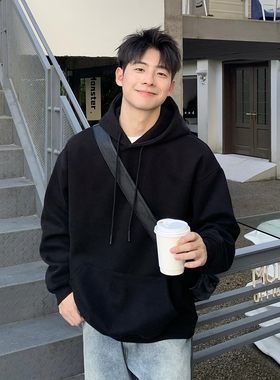 460g重磅黑色加绒连帽卫衣男款秋冬季2025新款加厚长袖上衣外套