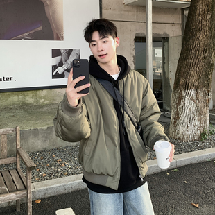 美式复古短款飞行员棉服男生冬季新款加厚宽松棒球服夹克棉衣外套