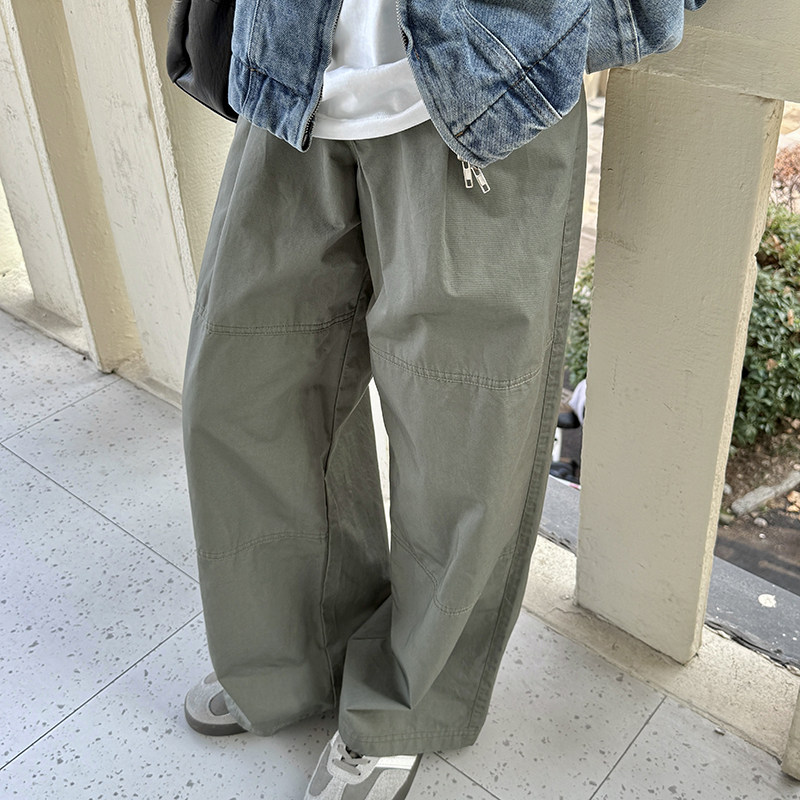 灰绿色休闲工装伞兵裤男生2026新款秋季松紧腰百搭宽松复古长裤子
