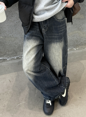 蓝色水洗复古做旧牛仔裤男款秋冬季宽松直筒美式休闲长裤2025新款