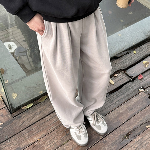 宽松运动纯色松紧腰休闲卫裤