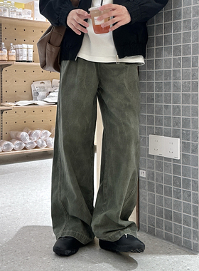 灰绿色直筒垂感多口袋工装休闲裤男生2025新款秋季休闲宽松长裤子