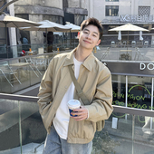 棉服男 秋季 夹克男生新款 外套加厚保暖上衣休闲冬装 卡其色翻领工装