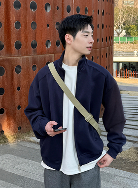 420g重磅藏青短款立领卫衣开衫男春秋季2026新款上衣外套休闲宽松