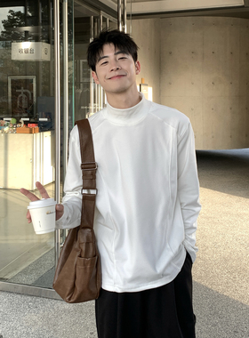 半高领白色双面德绒打底内搭男秋冬季2025新款宽松保暖T恤上衣