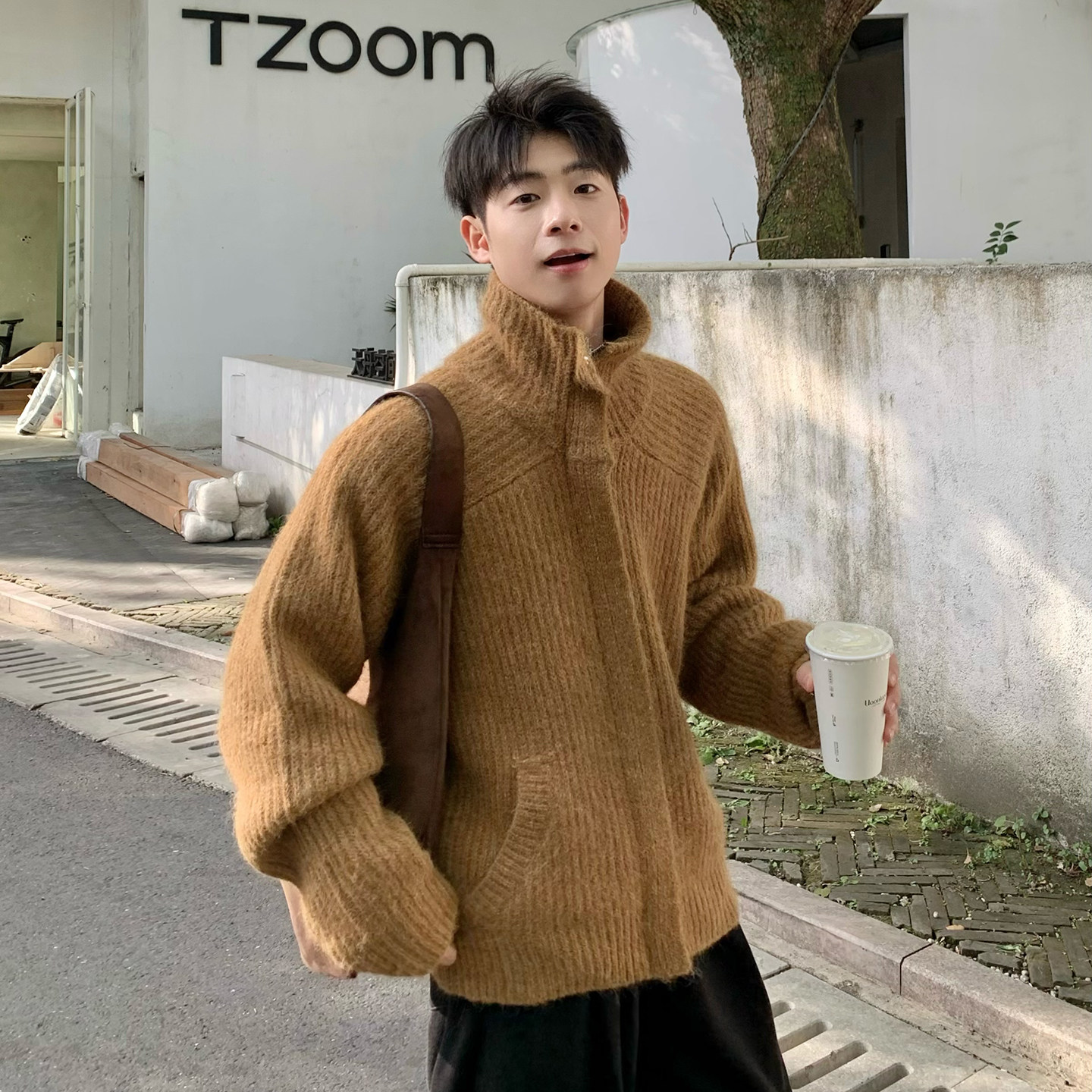 卡其色加厚高领开衫毛衣内搭外套男生冬季慵懒风羊毛针织衫男款冬,男装,针织衫/毛衣,淘宝优惠券,粉丝福利购,淘宝优惠卷