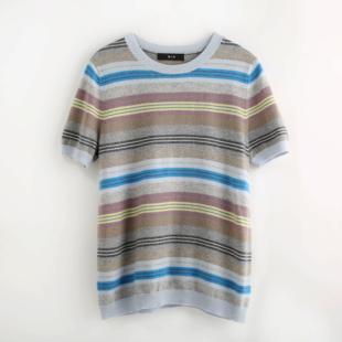 粗纺山羊绒彩条女套衫