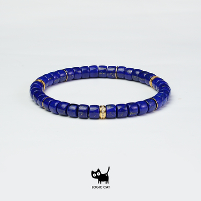 纯银镀金7*5mm天然青金石手链