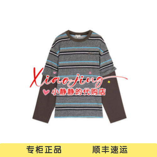 AK71001520-890 专柜正品2026秋季条纹卷边袖口假两件叠穿上衣