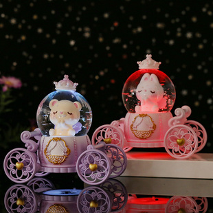 少女心宠物天使马车水晶球儿童带灯玩具学生桌面装饰摆件树脂礼品