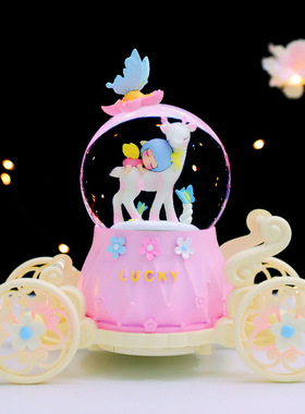 创意梦幻小鹿女孩飘雪水晶球音乐盒八音盒送闺蜜女孩走心生日礼物