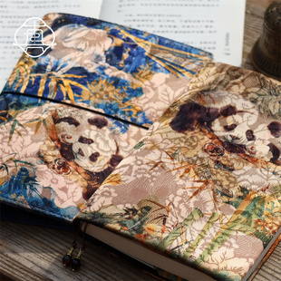 真我 福宝熊猫 原创复古手帐本手工布书衣日记本笔记本a5手账本