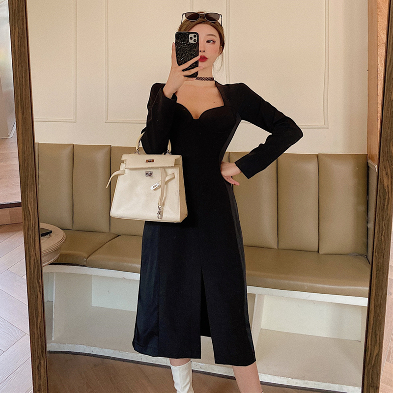 Real shot V-neck sexy long dress new style fashionable small waist versatile cool style dress