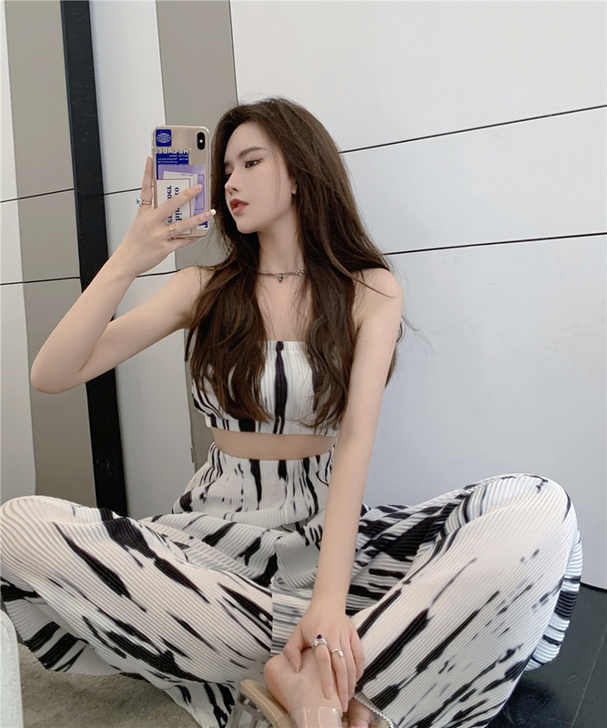 Real shot fashion fried Street bra + toothpick pants straight pants two piece set for women