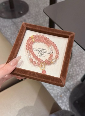 天然水晶草莓晶双圈手链招桃花手串女款净化白水晶轻奢小众希洛阁