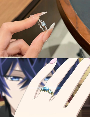 925银《轮回七次的恶役千金》周边日韩蓝水戒指环女礼物