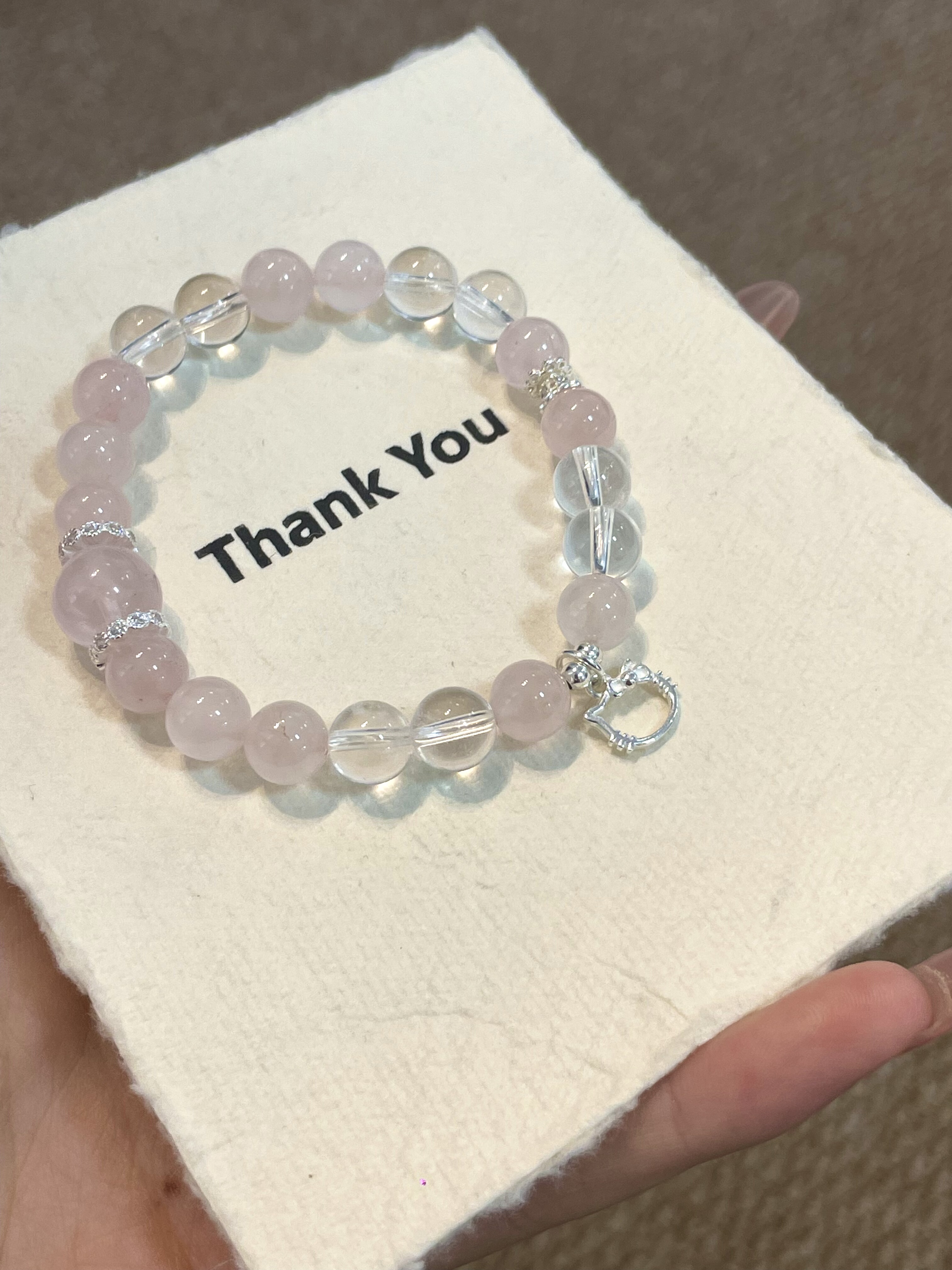 天然粉水晶纯银凯蒂猫kitty猫kt猫小猫手链手串小众高级感希洛